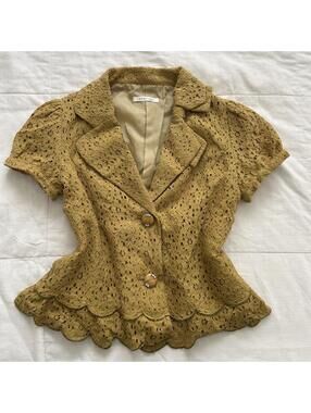 Axes Femme Mustard Yellow Floral Lace Jacket Puff Sleeve M Japan